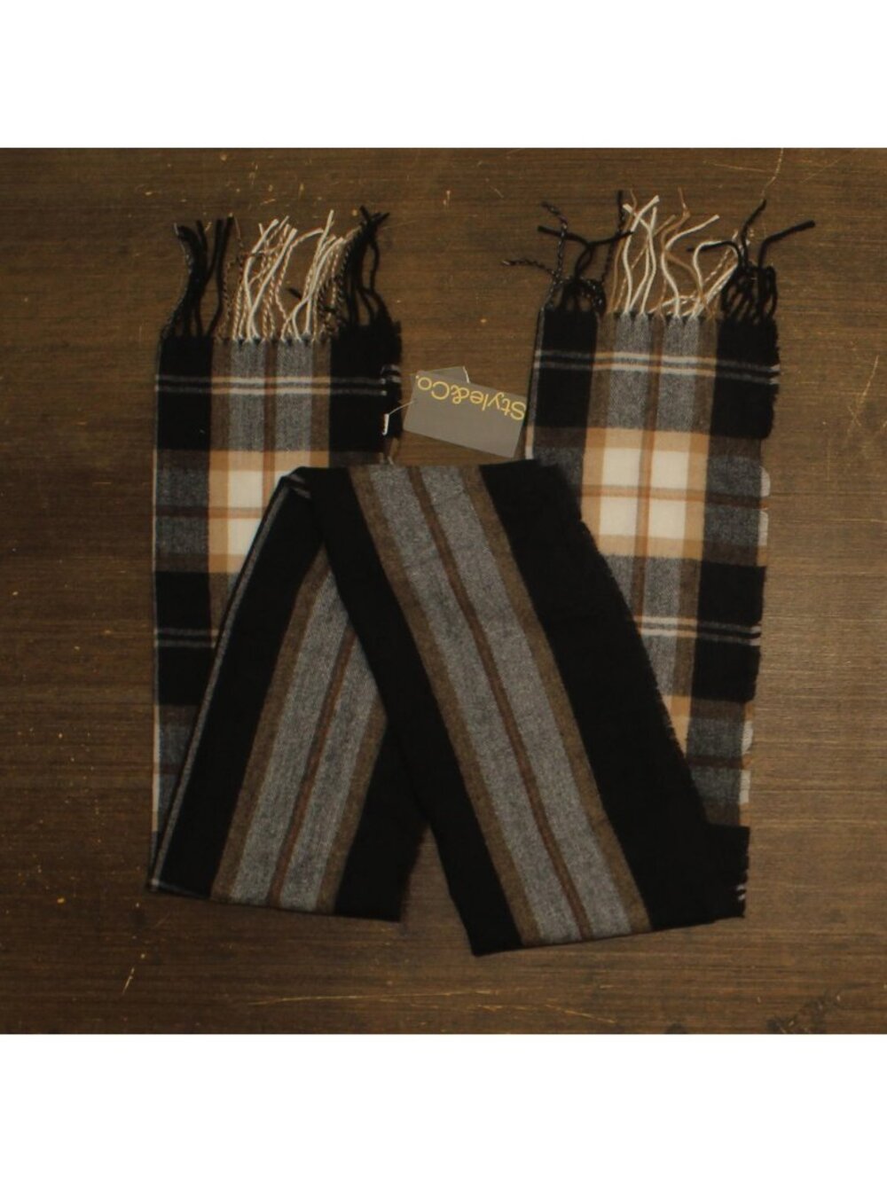 NWT Style & Co. Tartan Plaid Fringe Scarf SC9542501 Black Neutral Multi